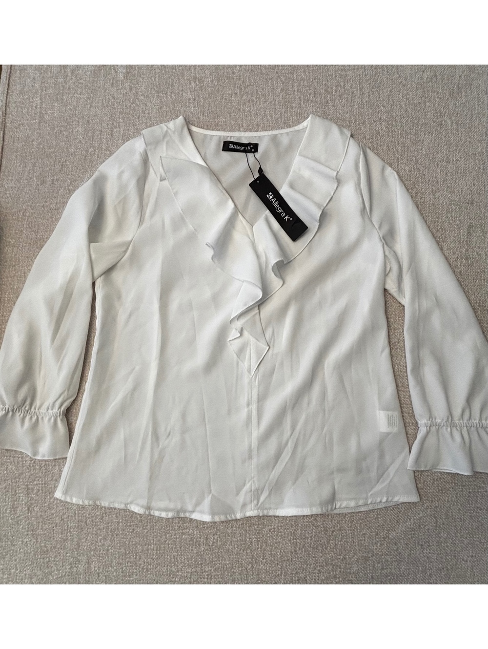 Allegra K Women’s White Long-sleeve Chiffon Blouse With Cascading Ruffle Medium